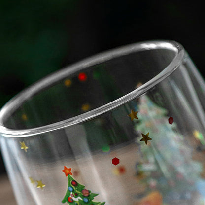 2Pcs 300ml Double Wall Christmas Tree Coffee Glass Cups