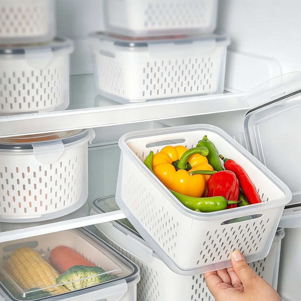 6Piece PP Produce Storage Containers with Drain Baskets