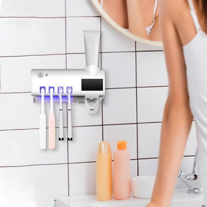 Solar Powered Automatic Toothpaste Dispenser Toothbrush Holder with UV Steriliser Squeezers