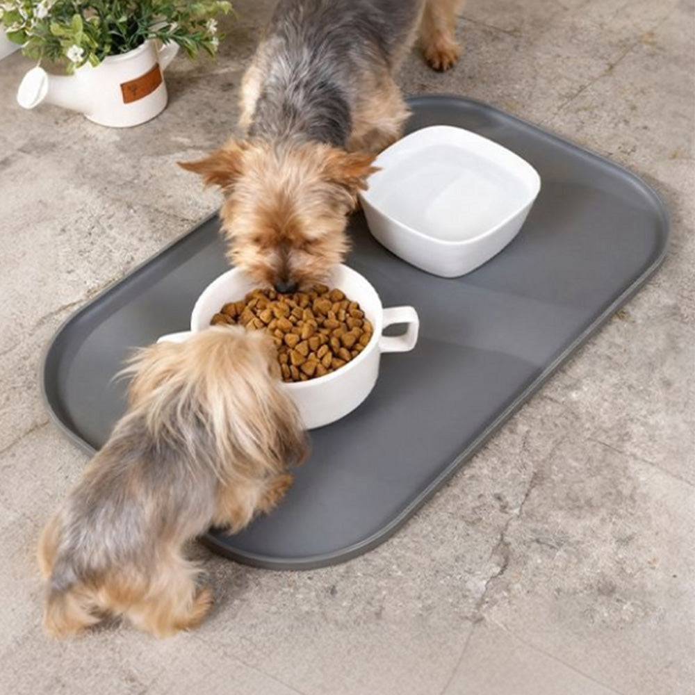 Silicone Pet Feeding Mat Raised Edge Anti-Spill Washable Non-Slip Placemat-Grey