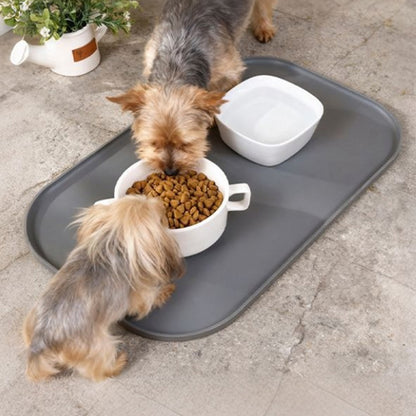 Silicone Pet Feeding Mat Raised Edge Anti-Spill Washable Non-Slip Placemat-Grey