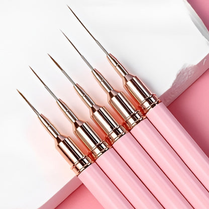 5PCS Nail Art Liner Brushes Set Nail Tools For Long Lines Thin Details Fine Drawing-Pink