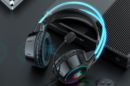 Gaming Headset with Microphone RGB Lighting Wired Over Ear Headphones Surround for PC Laptop PS4 PS5 Xbox Switch -Black
