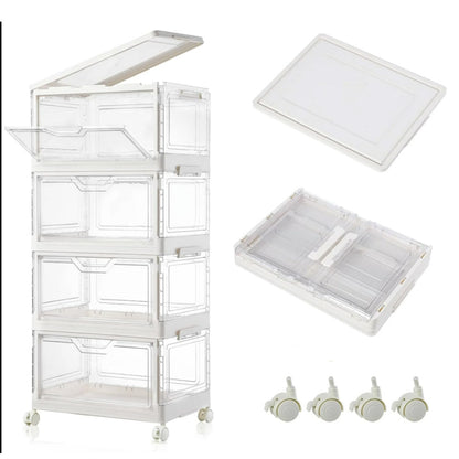 4 Tier Clear Storage Bins with Lids Stackable Plastic Bins with Wheels for Closet Bedroom Living Room