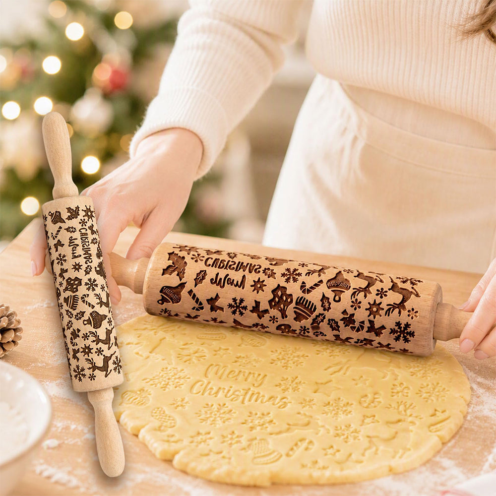 Christmas Engraved Rolling Pin Engineered Wood Cookie Rolling Pin - Elk