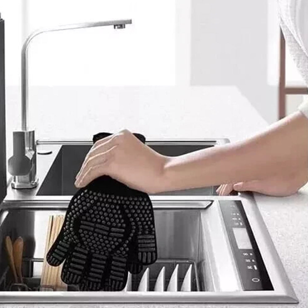 Heat Resistant Oven Gloves Slip Resistant BBQ Gloves - Black