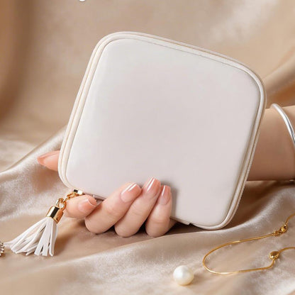 PU Leather Travel Jewelry Organizer Bag with Velvet Lining - White