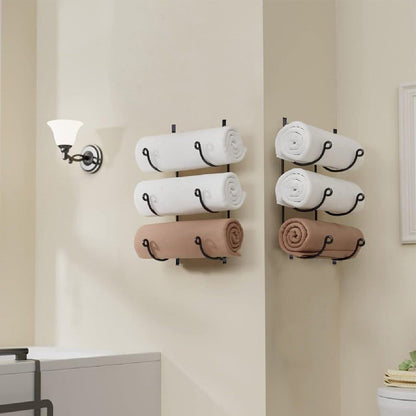 3-Tier Iron Wall-Mounted Bathroom Towel Rack - Black