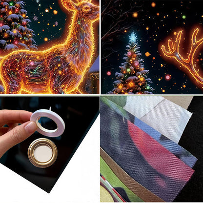 90x180cm 2D UV Reactive Christmas Glow Door Curtain - Deer