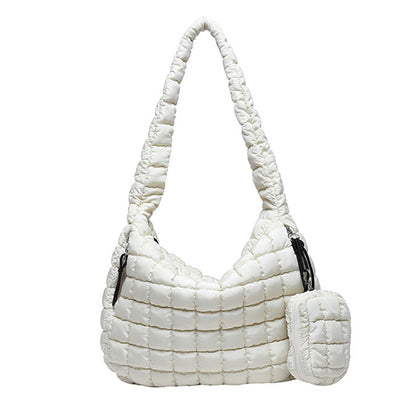 Puffer Tote Bag Quilted Puffy Crossbody Carryall Handbag White