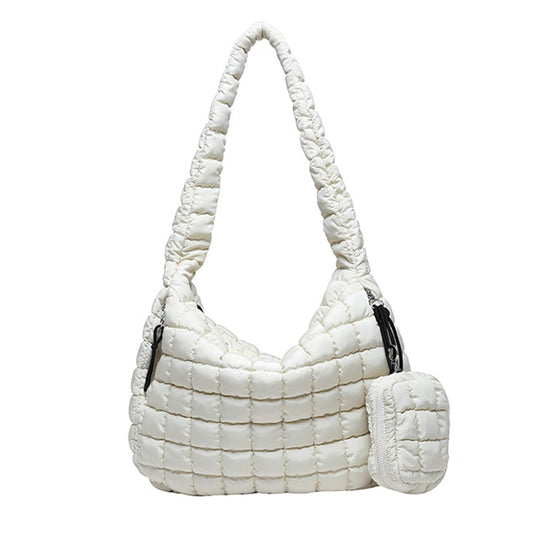 Puffer Tote Bag Quilted Puffy Crossbody Carryall Handbag White