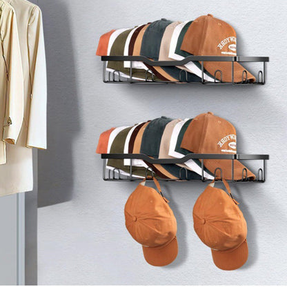 2Pcs Wall-Mounted Metal Hat Racks for Baseball Caps Hat Storage Organizer