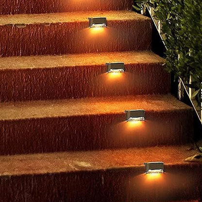4Pcs LED Solar Fence and Step Lights -Warm Light