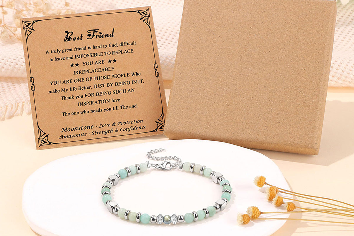 Gift for Women Moonstone Bracelet Amazonite Jasper Stainless Steel Bracelet -Best Friend