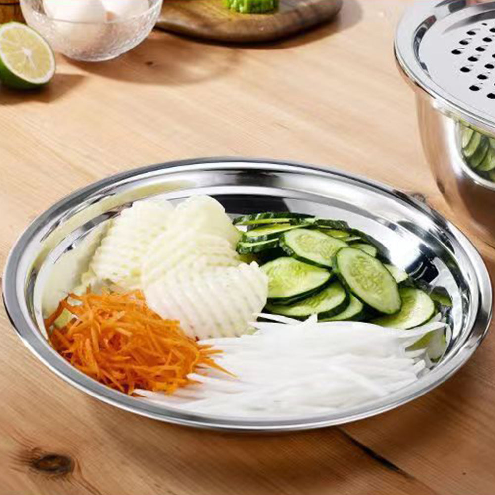 3Pcs Stainless Steel Vegetable Cutter Bowl Set with Grater and Strainer
