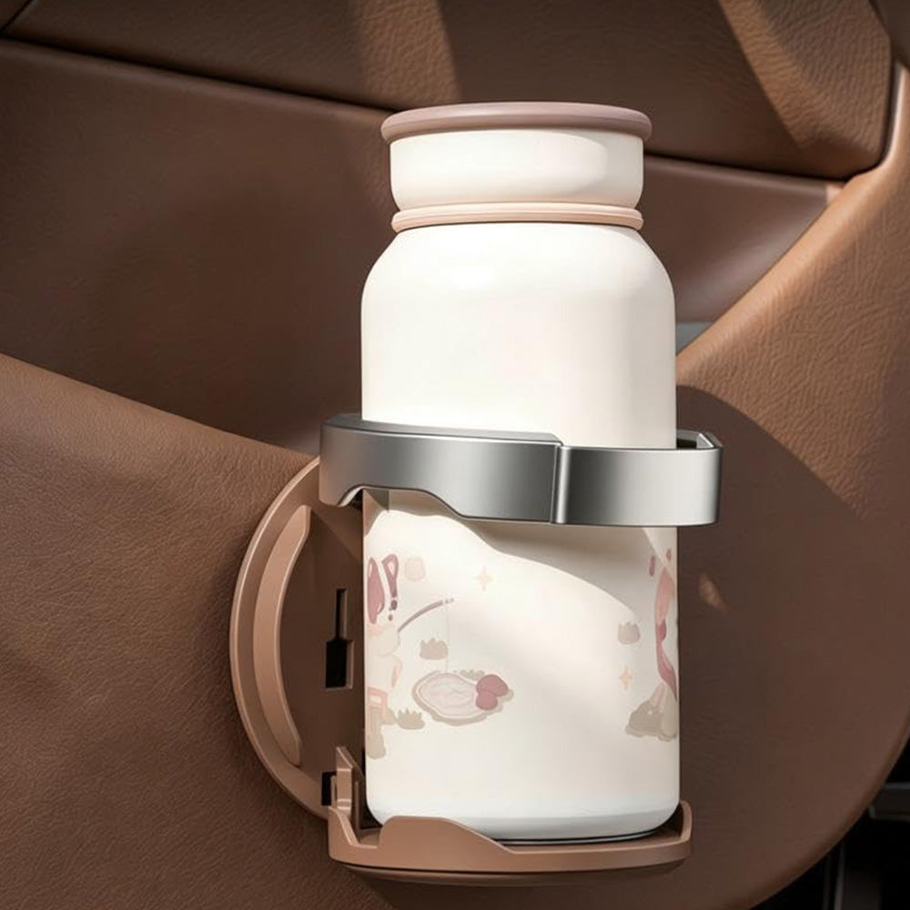 Adjustable Folding Car Door Cup Holder Clip-On Drink Organizer - Brown