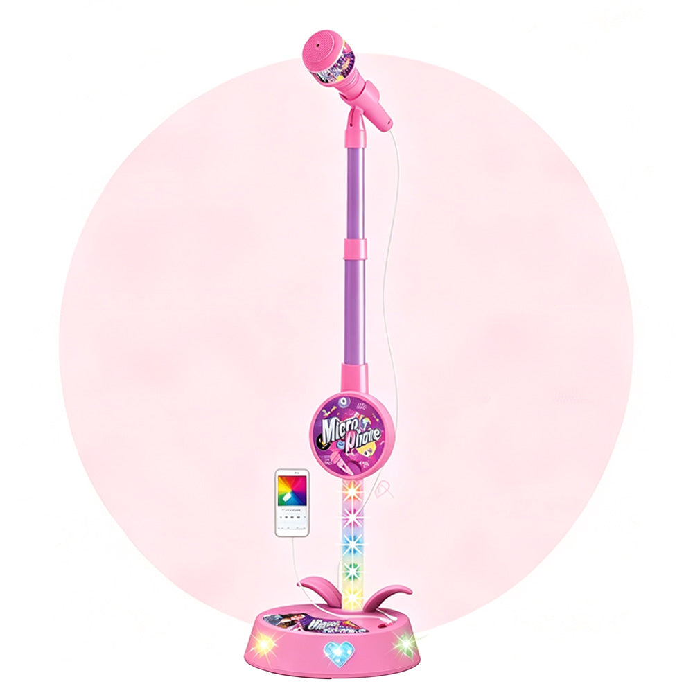Karaoke Microphone Toy with Stand and Flashing Lights - Pink