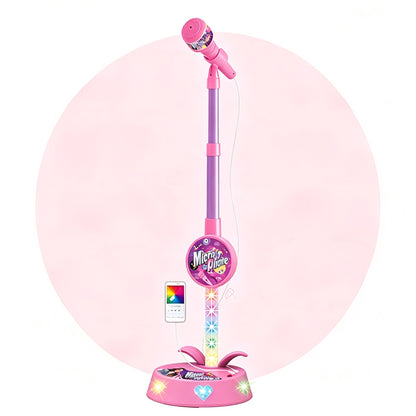Karaoke Microphone Toy with Stand and Flashing Lights - Pink