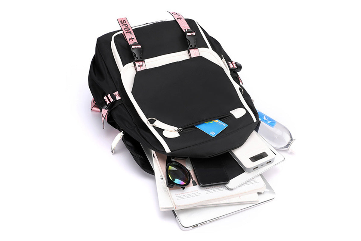 Girls Backpack Middle School Students Bookbag with USB Charge Port-White