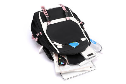 Girls Backpack Middle School Students Bookbag with USB Charge Port-White