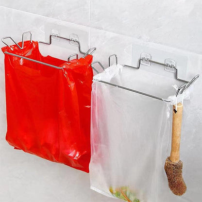 Set of 2 Pack Wall-Mounted Stainless Steel Trash Bag Holders Garbage Plastic Bags Racks