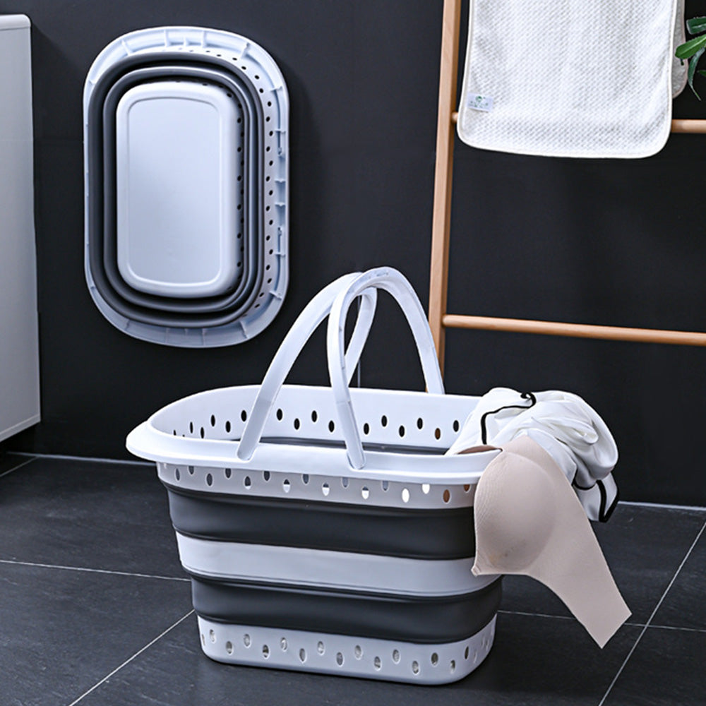 Foldable Collapsible Laundry Basket with Handle for Space Saving Storage-Grey