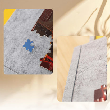 Foldable Felt Jigsaw Puzzle Board with 6 Drawers for Home Travel-Light Grey