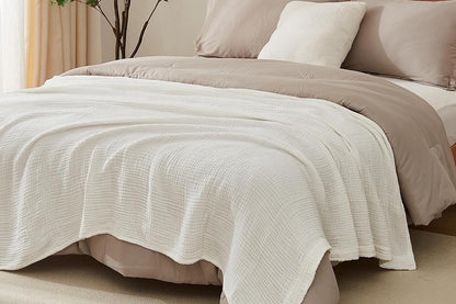 Cotton Muslin Blanket Breathable Soft Muslin Throw Blanket for Adults -White