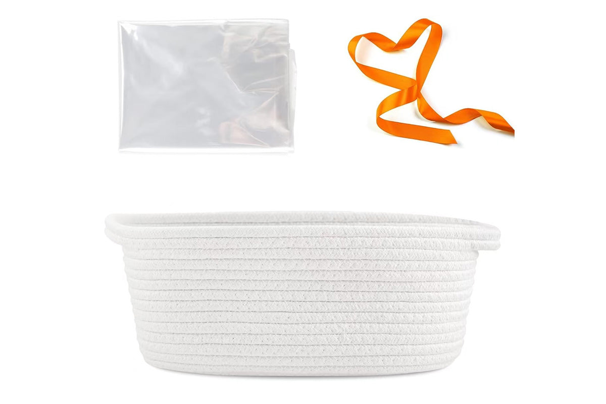 Gift Basket With Gift Bag And Ribbons Woven Storage Basket With Handle-White