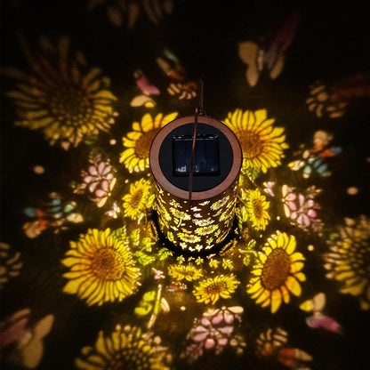 2 Piece Sunflower Solar Lantern with Butterfly Cutout Light Projection - Mixed Color
