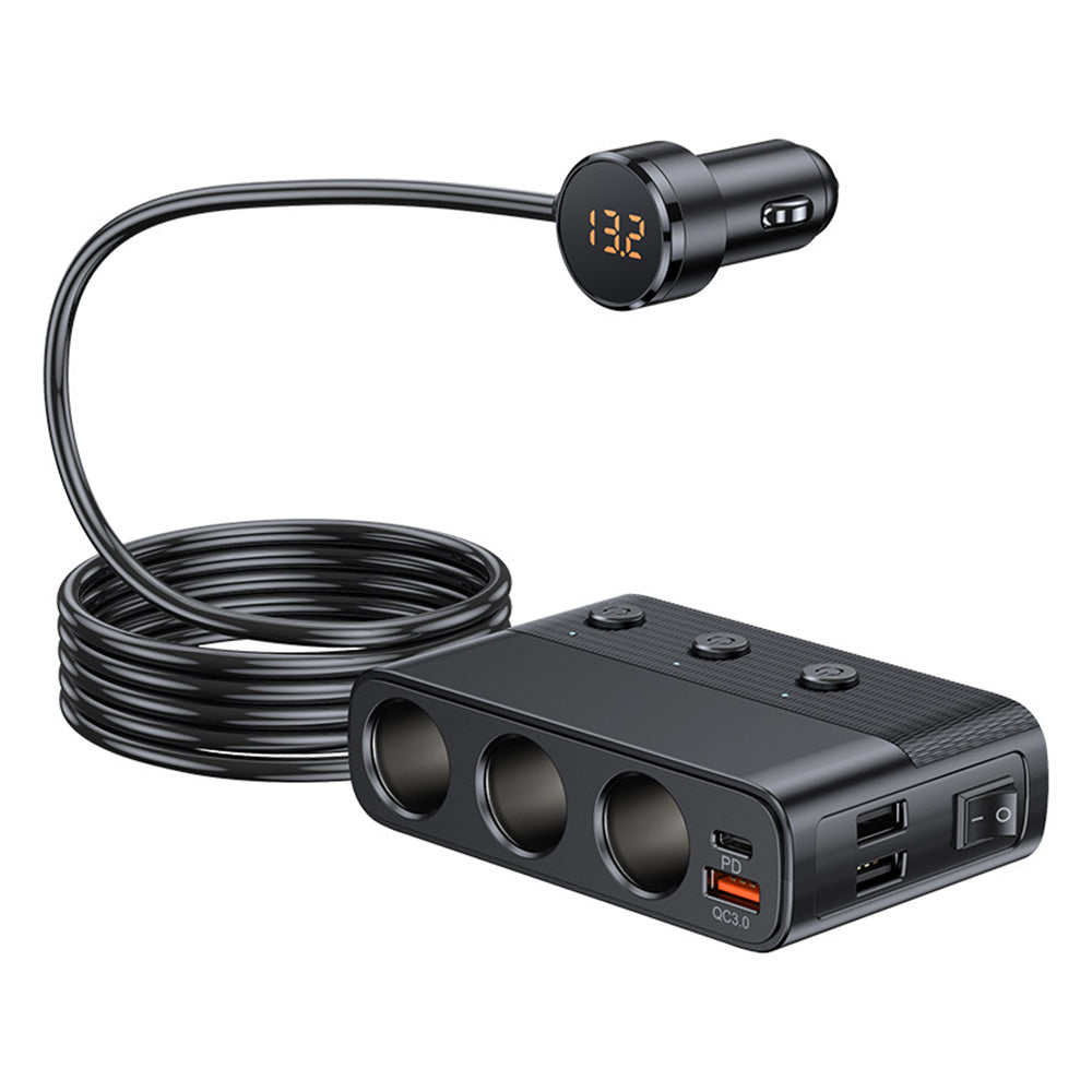 7 in 1 Cigarette Lighter Splitter QC3.0 PD 30W Charging 3 Socket Car Charger Adapter