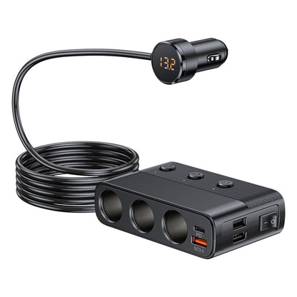 7 in 1 Cigarette Lighter Splitter QC3.0 PD 30W Charging 3 Socket Car Charger Adapter