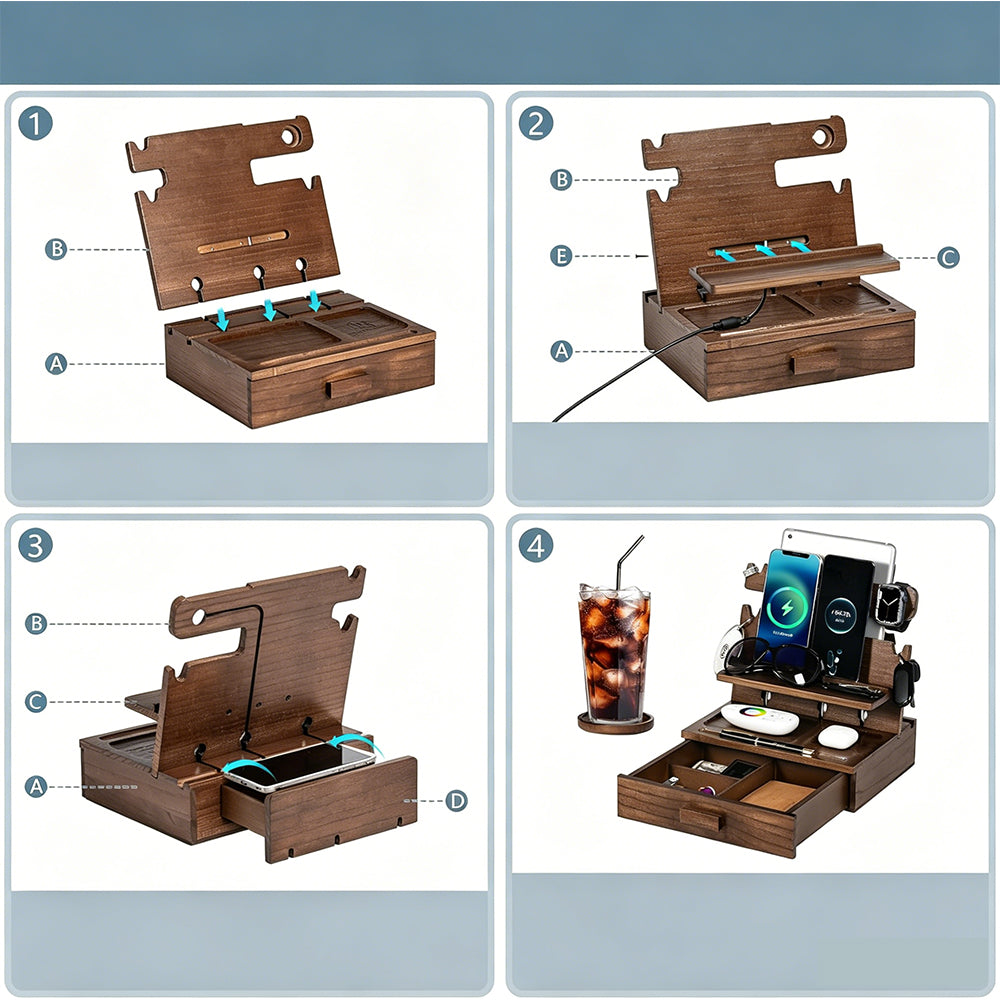 Phone Charging Station and Nightstand Organizer