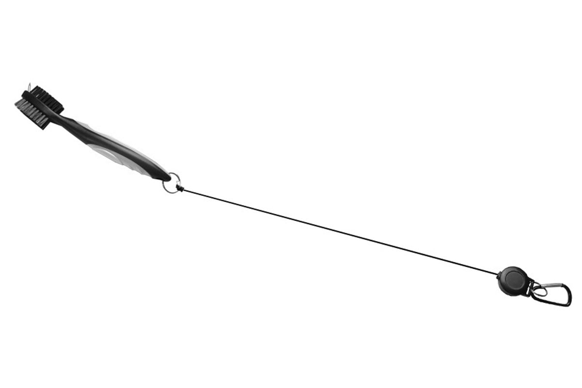 Dual Sided Golf Club Groove Cleaner Brush Tool with Retractable Carabiner -Grey