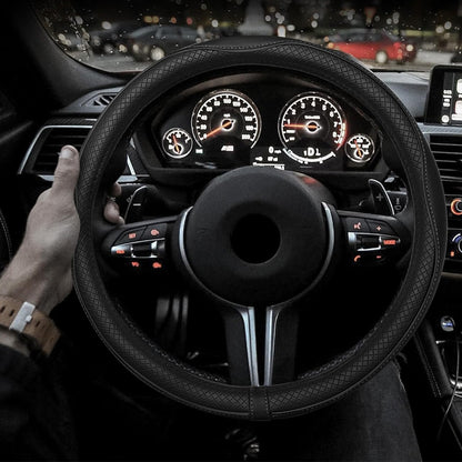 Breathable Microfiber Leather Steering Wheel Cover-Black