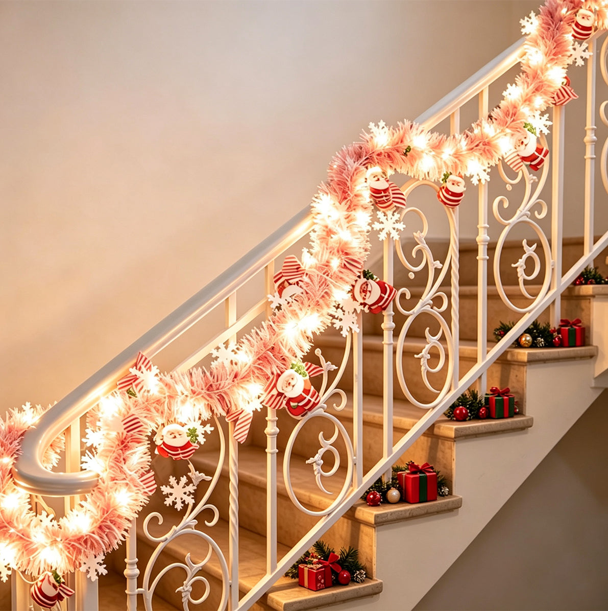 2 Pack Christmas LED String Lights LEDs Battery Powered Garland - Pink
