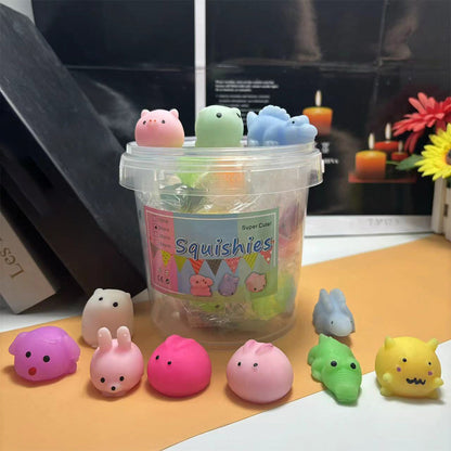 36Pcs Cute Animal Shape Soft Squeezable Toys with Storage Bucket Mochi Squishy Party Favors for Kids