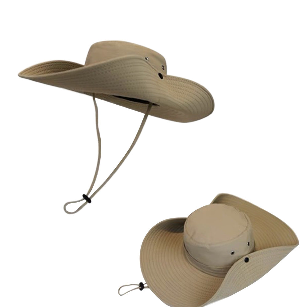 Foldable Wide Brim UV Sun Hat with Wind Strap for Fishing Hiking - Khaki