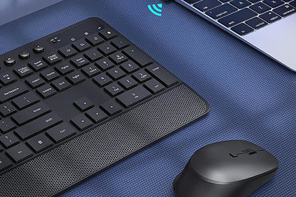 Wireless Keyboard Mouse Combo Full-Size Quiet Keyboard with Palm Rest and Phone Holder