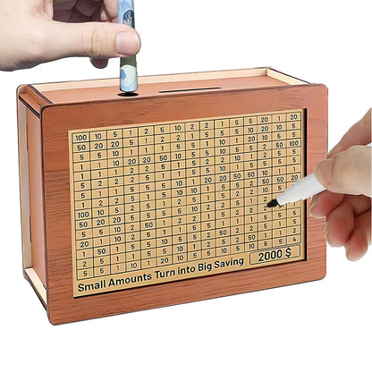 Wooden Money Saving Challenge Box Cash Savings Box with 8 Replaced Amounts Stickers