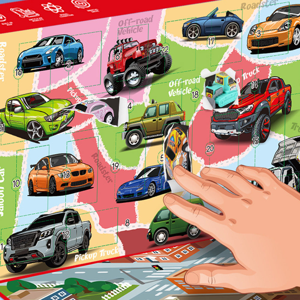 22PCS Christmas Advent Calendar Pull Back Car Toy Blind Box Set with Map