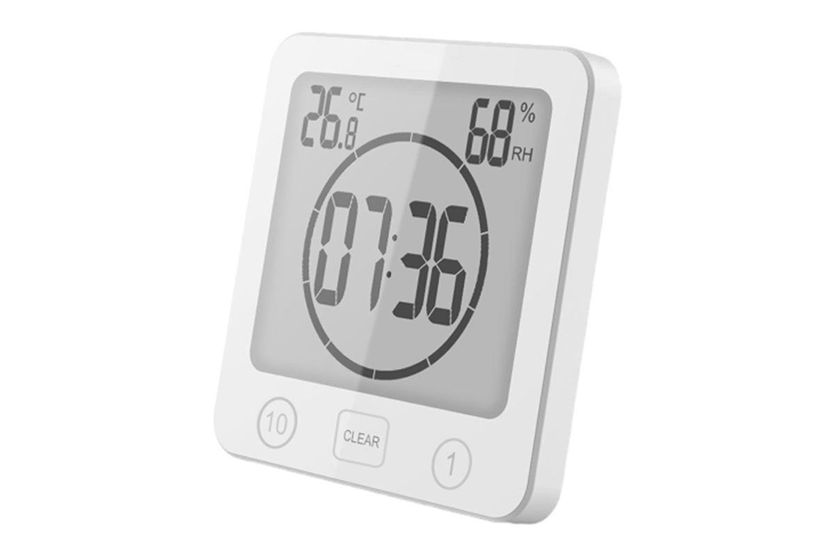 Water-Resistant Digital Bathroom Shower Clock Timer - White