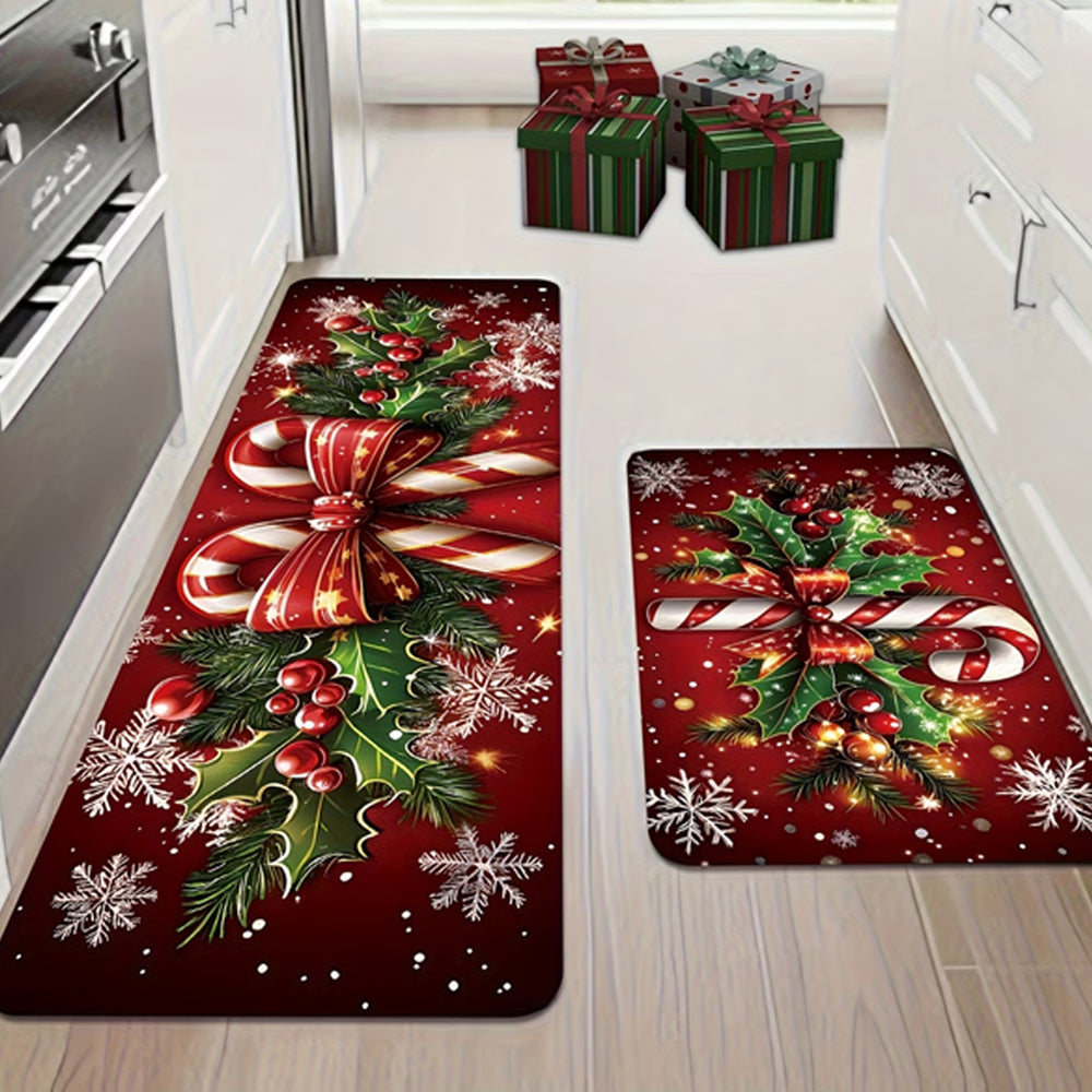 3 Piece Set 2D Christmas Kitchen Mat Non Slip Christmas Rug