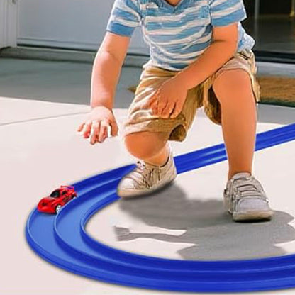 4M Flexible Race Track Toy DIY Bendable Ramp with Suction Cups Roll-Up Car Track Set Blue