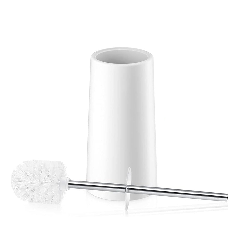 2 Pack Toilet Brush Set with Stainless Steel Handle and Holder - White