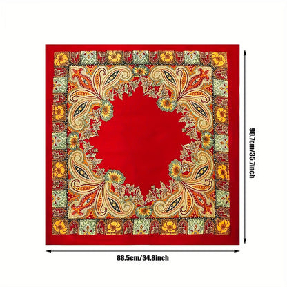 90cm Square Head Scarf Printed Satin Hair Scarf Bandanas for Women-Red