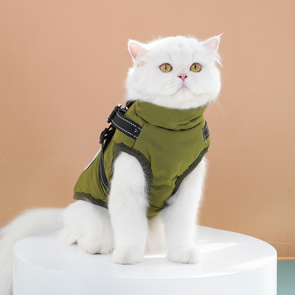 Pet Winter Jacket Padded Adjustable Warm Coats with Zipper (Green)