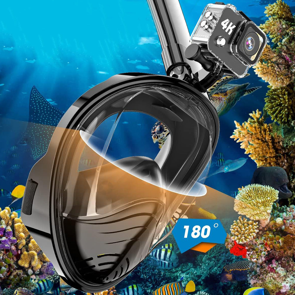Full Face Snorkel Mask ¨C 180 Degree Panoramic View Anti-Fog & Leak-Proof Design Black
