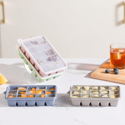 4 Piece Silicone Ice Cube Trays with 15 Cavities Lids and Stackable Design