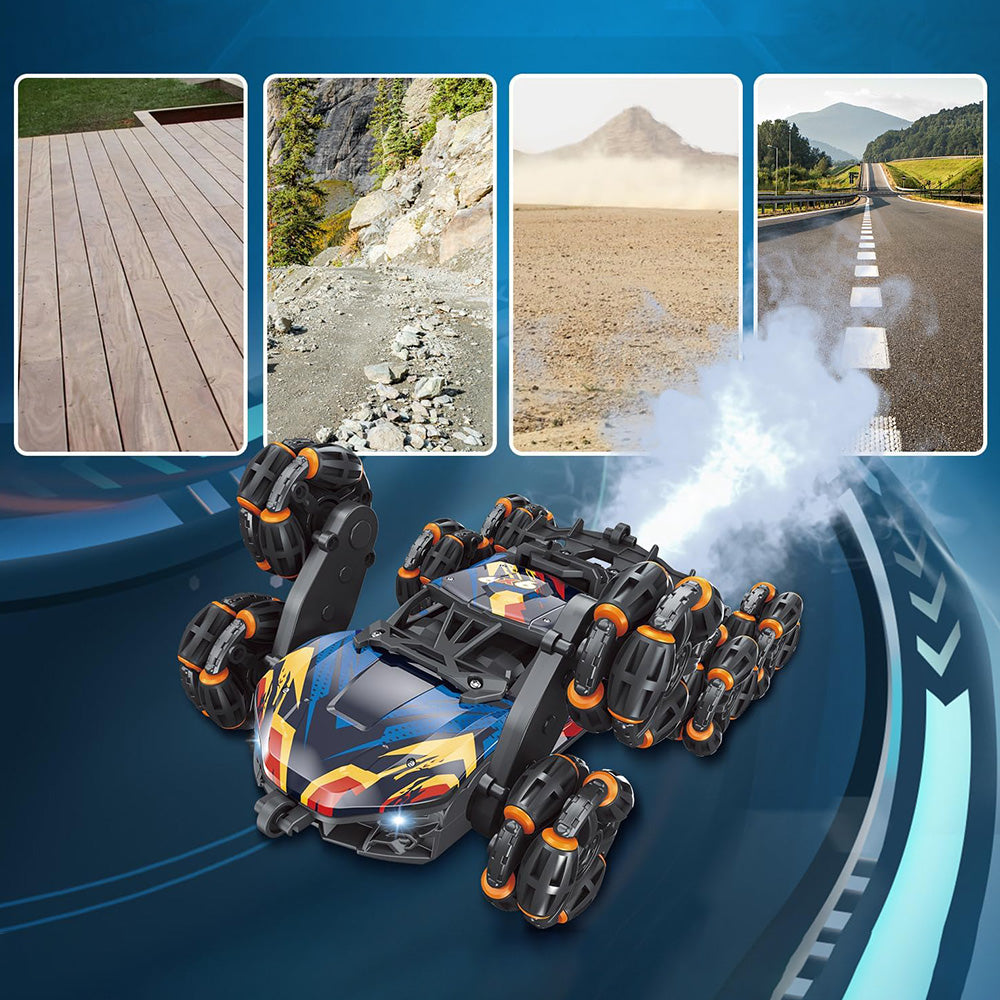 Dual Remote Control 6-Wheel Stunt Car Watch Gesture Controlled 2.4Ghz RC Spray Car Toy Orange